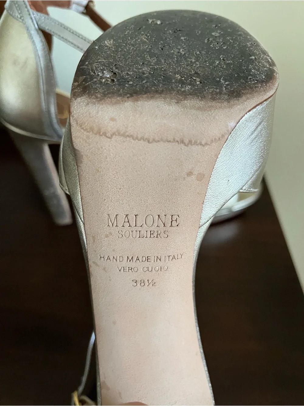 Malone Souliers Silver Metallic Platform Ankle-Strap Heels